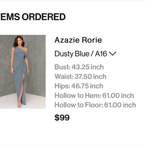Azazie Rorie dress size 16 dusty blue